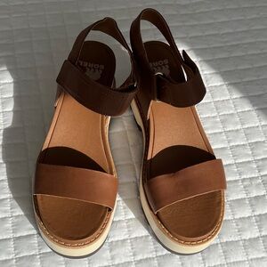 Sorel NOANIE IV Y Strap wedge Brown Tan Sandals for Women